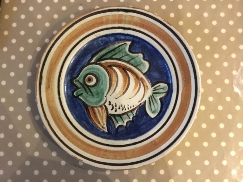 Alma Keramik,  Denmark  Hand painted fish plate CV moulded mark 71aace10