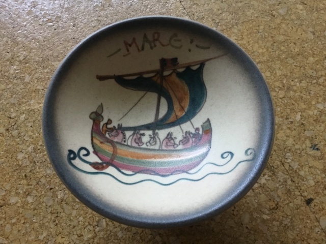 Medieval MARE ship design bowl signed EB - French?, 739d8510
