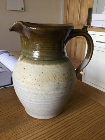 half glazed studio jug, 4 circles cross or flower mark 84dd6e10