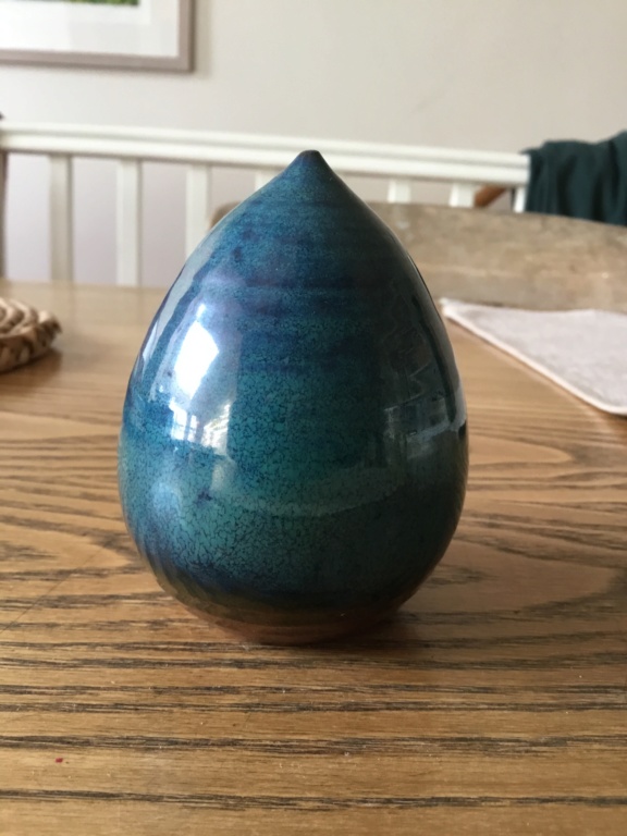 Pointed studio blue egg, incised mark 873d2310