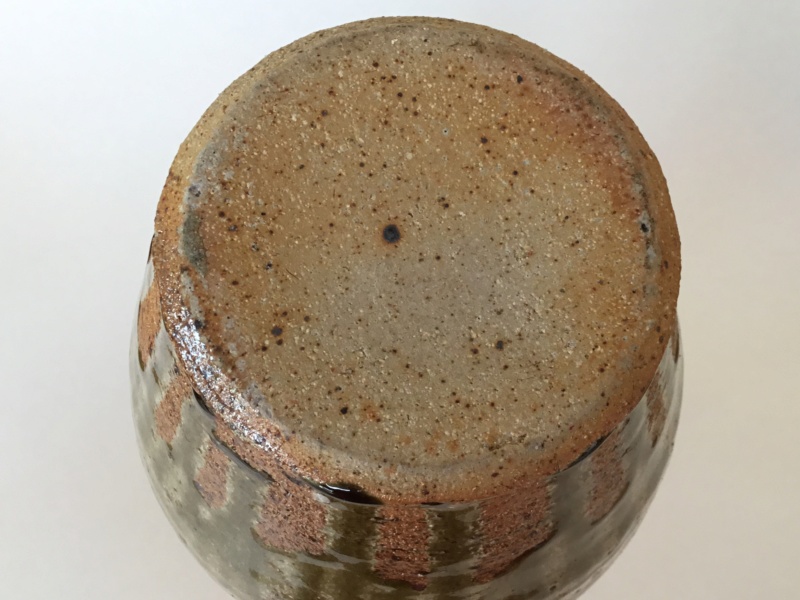 Stoneware 10” studio bottle vase ash glaze, drips, impressed diamonds 8c115510