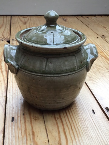 Studio stoneware ash glaze lidded jar PG mark, Paul Green 93305e10