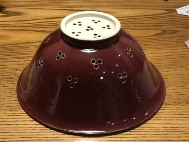 Studio pottery colander, red glaze porcelain, J Bevan? 9b626310