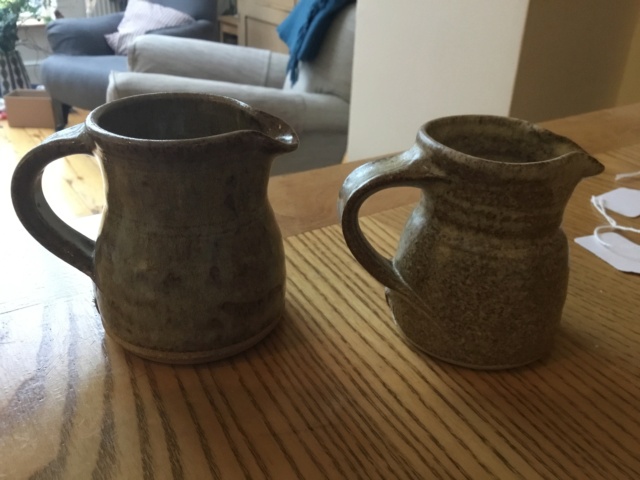 PS or SP mark, stoneware studio pottery jugs A8460d10