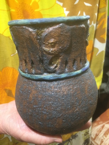 Hand built studio elephant vase, W or B mark  Be0c8210