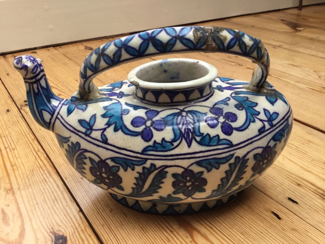Middle Eastern blue flower water pot - Iznik Pottery Turkey Beb3cd10