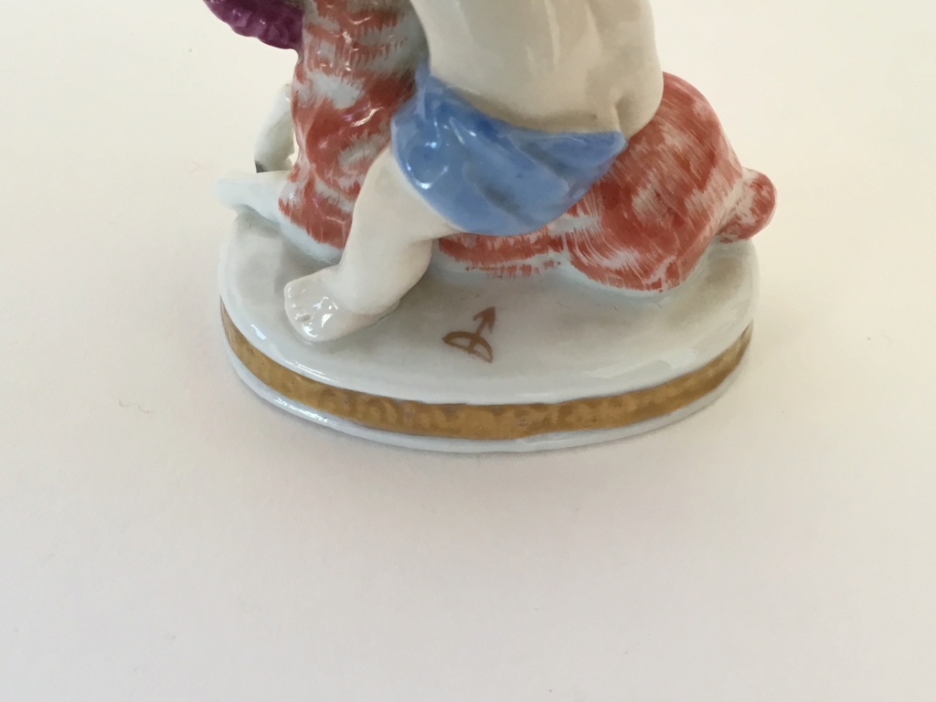 miniature porcelain cherub with lamb, bow arrow mark D5566f10