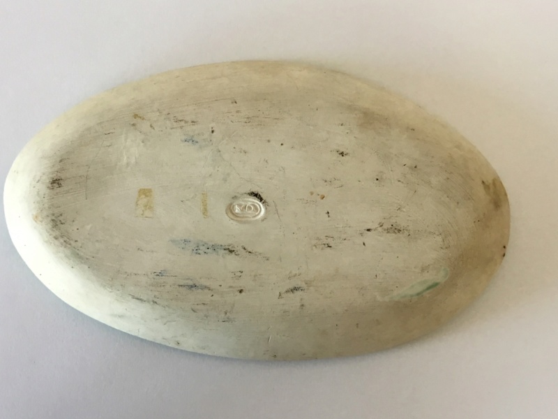 Oval green studio pottery dish incised duck  E539be10
