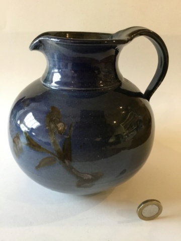 Blue stoneware jug, signed Taber E6c55110