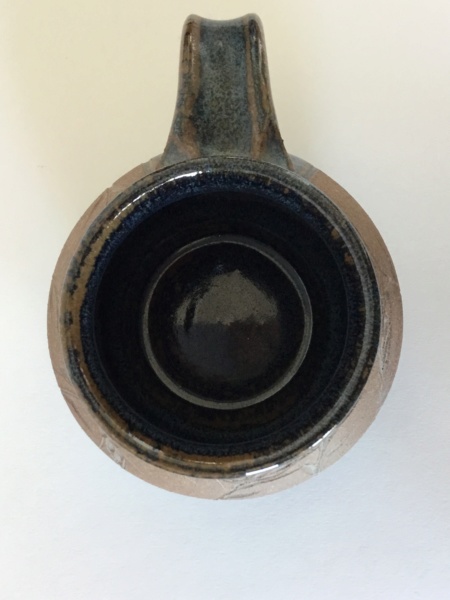 Scandinavian? Stoneware mug, incised grasses,  blue glaze, wheat ear E9dcea10