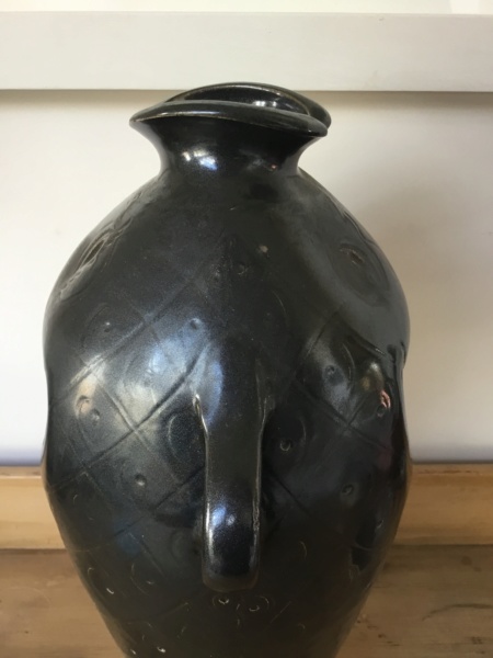 16” brown glaze fish studio vase with handles, no mark Fc6a4010