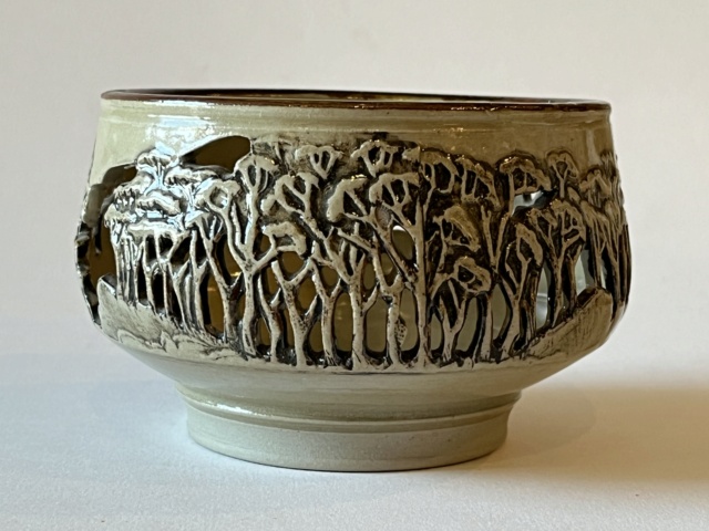 carved & pierced tree studio pottery bowl candle holder Img_1715