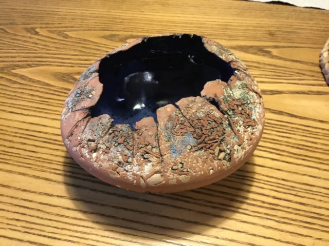 Studio pottery vase, brown grit & blue glaze Img_4612