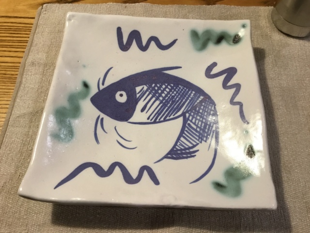 Square studio pottery koi carp square plate dish Img_4718