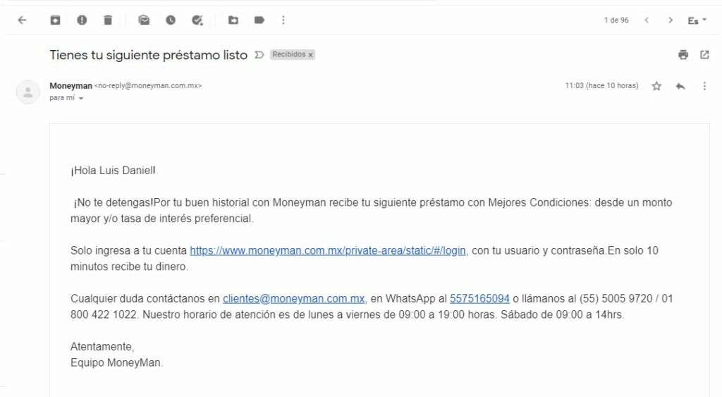 Cómo interpretar un correo que me llego de Money Man  M211