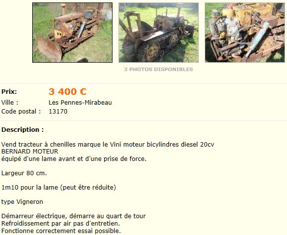 TRACTEUR A CHENILLE, CHENILLARD LE VINI MOTEUR DISEL BERNAR  Capt1971