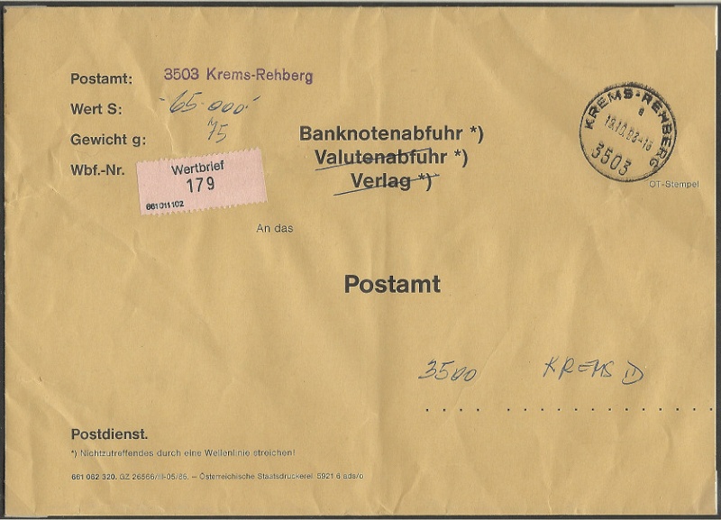 Wertbriefe - Geldbriefe Österreich 1993_w10