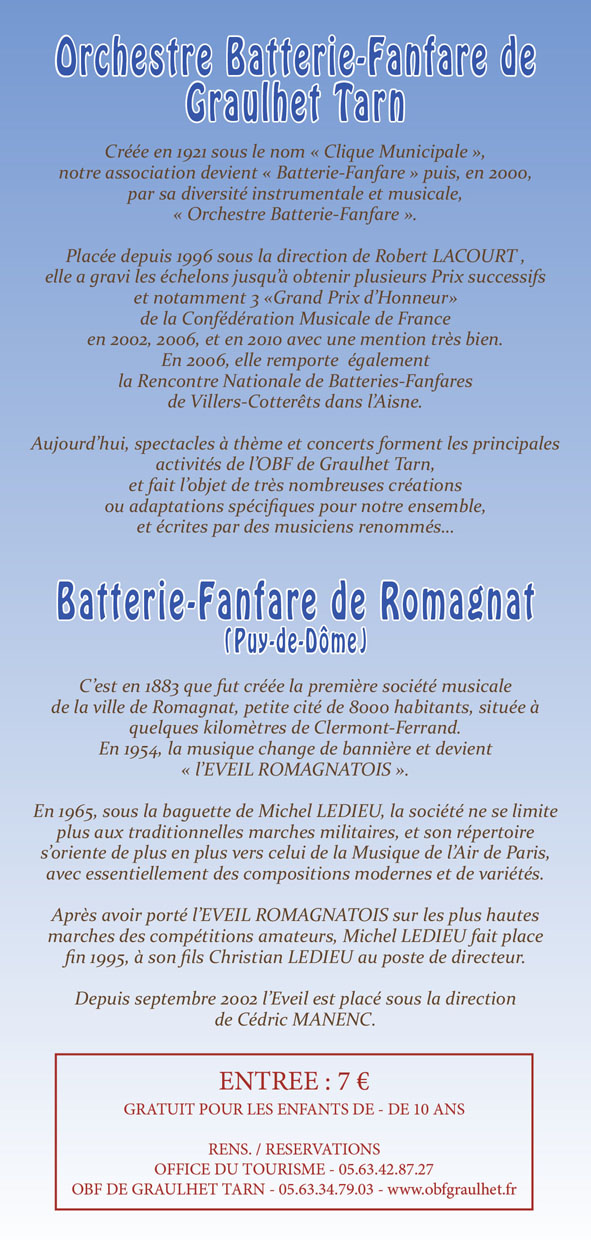 CONCERT - Batteries Fanfares de Graulhet et l'Eveil Romagnatois -22 mars 2014 Flyers11