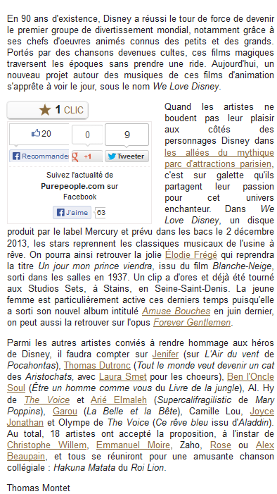 Articles : Elodie Frégé sur l'album "We love Disney" (Sept / Oct 2013) 214