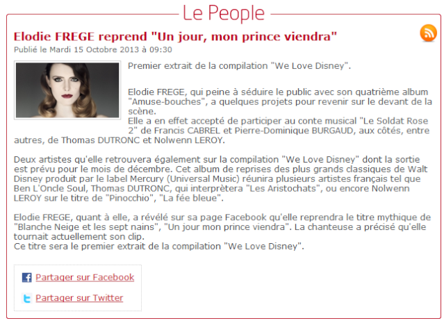Articles : Elodie Frégé sur l'album "We love Disney" (Sept / Oct 2013) Elo18