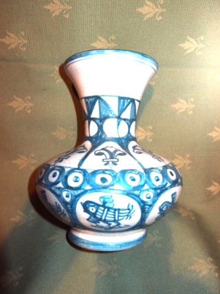 Vase émail craquelé décor bleu oiseaux et fleurs de lys - Cerámica Valenciana Benllochenllochl  Espagne Vase10