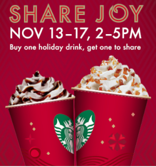 Starbucks: Buy 1 Holiday Drink, Get 1 FREE - 11/13 through 11/17 only Screen16
