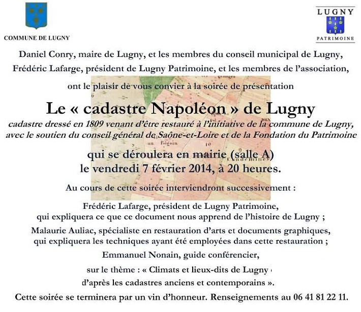 vendredi 7 février prochain, à 20 heures  le « cadastre Napoléon » de Lugny Vendre10