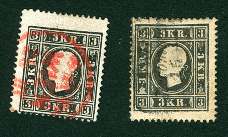 Die Freimarkenausgabe 1858 Type I und II 3_kr_111