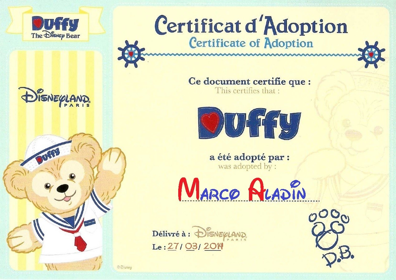 Certificato di adozione per Duffy  Aladin10