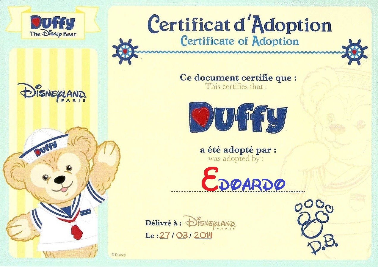 Certificato di adozione per Duffy  Edo10