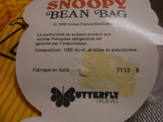 Peluche Snoopy bean bag. Butterfly originals.1965. Prodotto in Italia,nuovo. 10010