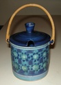 Small blue lidded pot with cane handle - Riisa Denmark Dscn9311