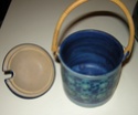 Small blue lidded pot with cane handle - Riisa Denmark Dscn9313