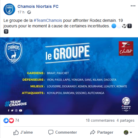 [Ligue 2] J15 - Chamois Niortais Football Club 2 - 1 Rodez Aveyron Football Club 22/11/2019 Screen48