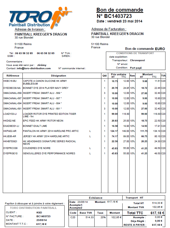 Commande TORO J10