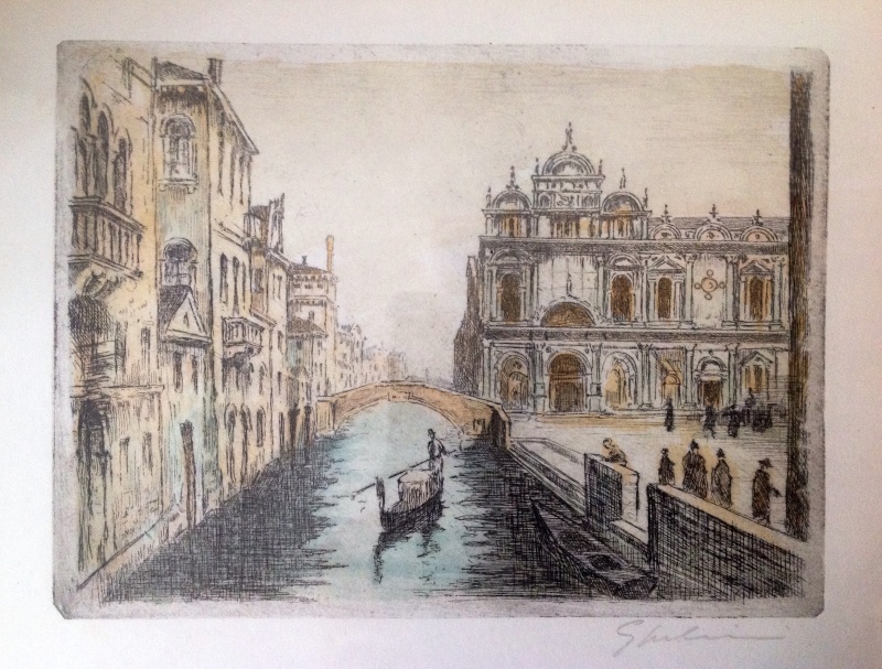 Deux peintures eau forte Venise (même artiste), signature à identifier Image890