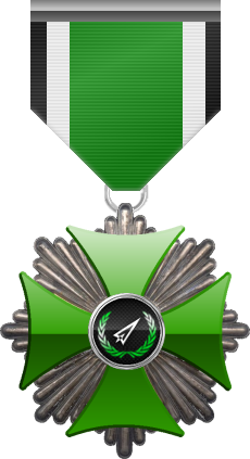 Silver level of the Green Cross of the Silver Arrows - This award is given to a member who distinguished in a number of contributions made to the clan in the form of equipment, money or knowledge. Silver level is the second of six.