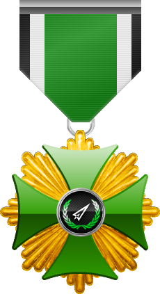 Gold level of the Green Cross of the Silver Arrows - This award is given to a member who distinguished in a number of contributions made to the clan in the form of equipment, money or knowledge. Gold level is the third of six.