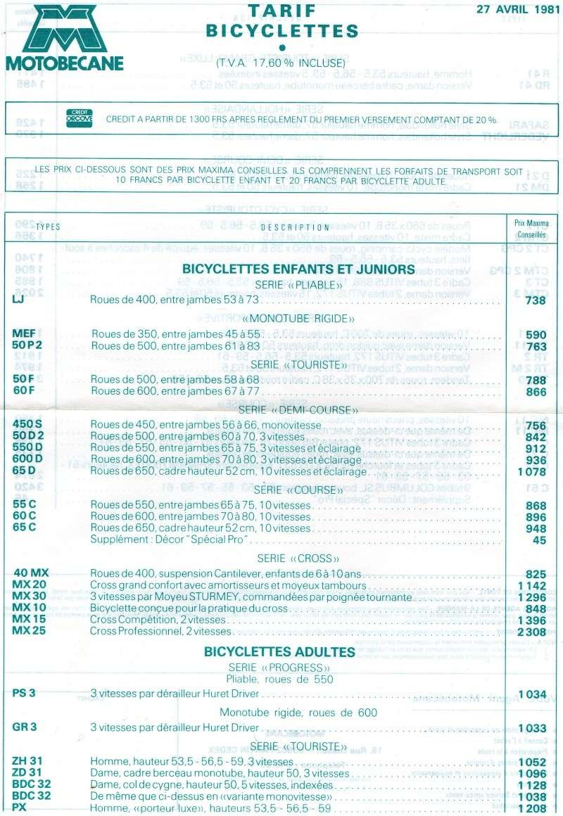 catalogue - catalogue MOTOBECANE  avril  1981  + tarifs des vélos  Tarif_10