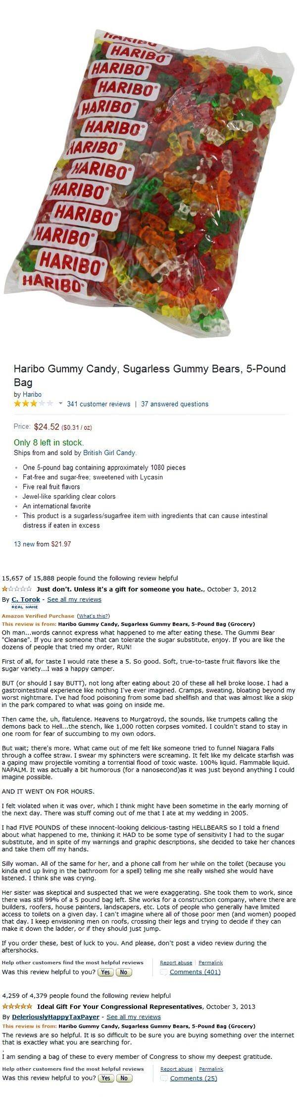 Reviews on a 5 Pound Gummy Bear bag Haribo10