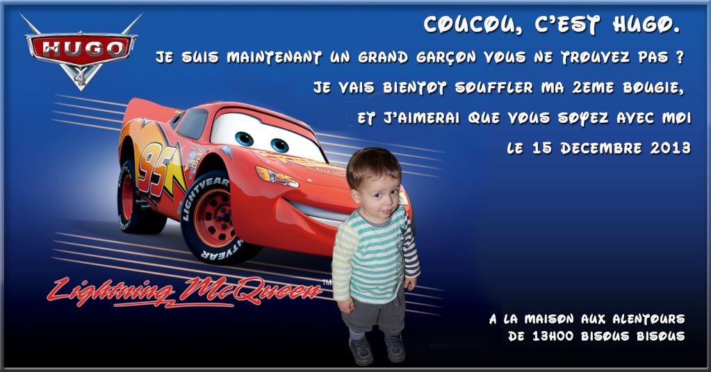carte d'invitation pour mon fils Hugo 2 ans sur le thème de CARS Hugo-110