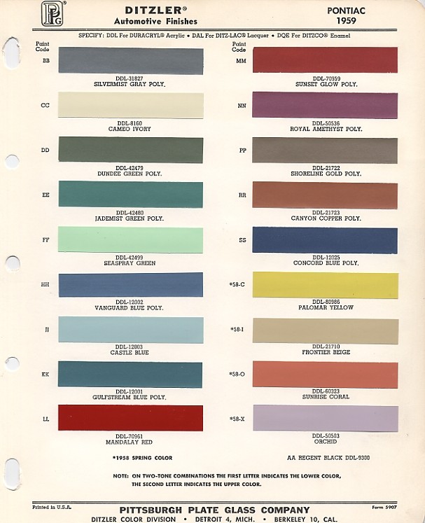 1959 Pontiac Color codes 1959-p10