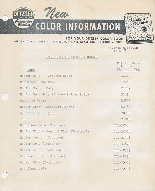 1959 Pontiac Color codes 1959-p11