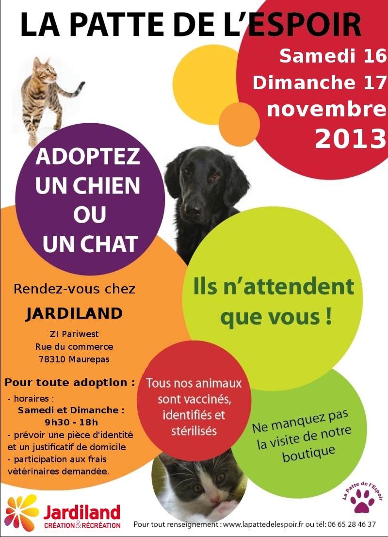 16-17 novembre 2013: week-end adoption-boutique au magasin Jardiland de Maurepas (78) Affich11