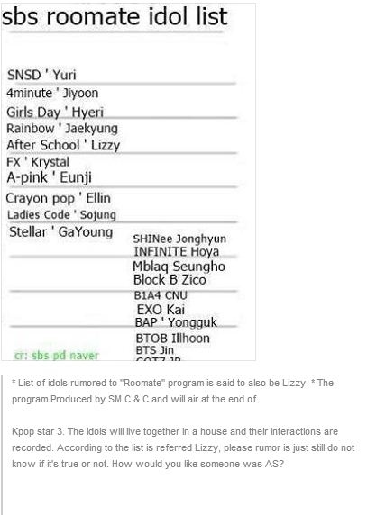 [RUMOR] 140301 SBS Roommate Idol List Rumor10