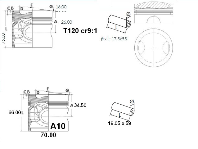 Pistons compatibles pour A10 Ppp10