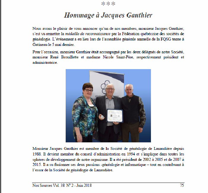 GAUTHIER JACQUES - MÉDAILLE DE RECONNAISSANCE DE FQSG Gauthi10