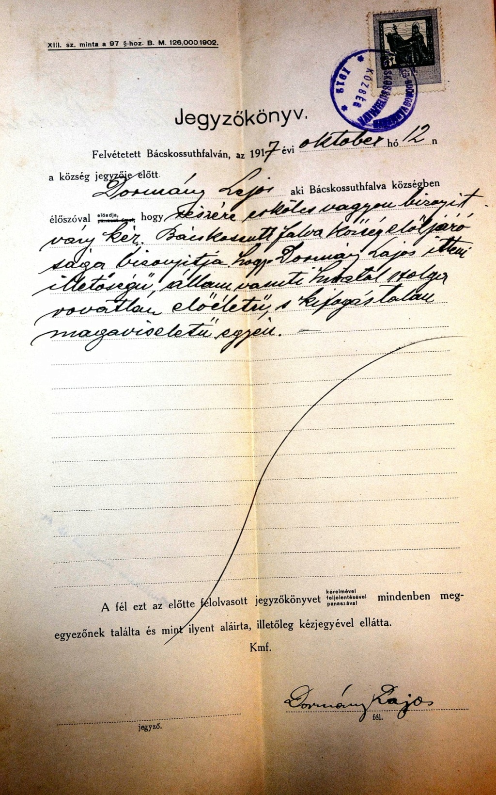 Bácskossuthfalvi dokumentumok a nagy háború idejéből 1914-1918 Dok310
