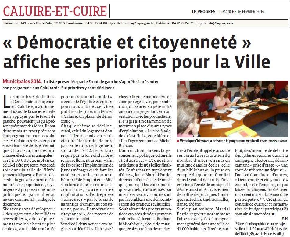 Caluire-et-Cuire " Démocratie et Citoyenneté " affiche ses priorités pour la ville (Le Progrès de Lyon)  Caluir10