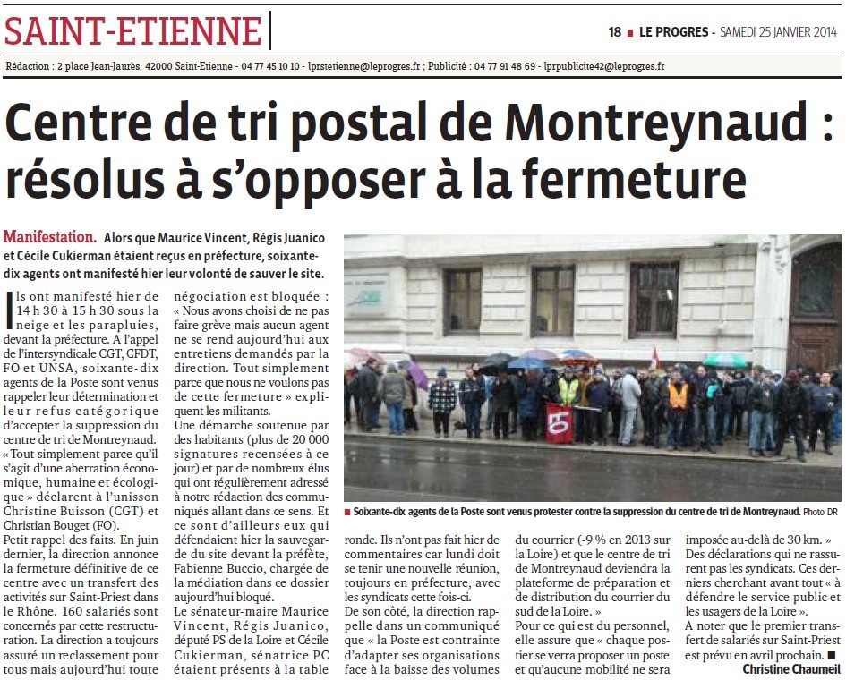 Centre de tri postal de Montreynaud : résolus à s'opposer à la fermeture (Le Progrès de Saint-Etienne) Centre10